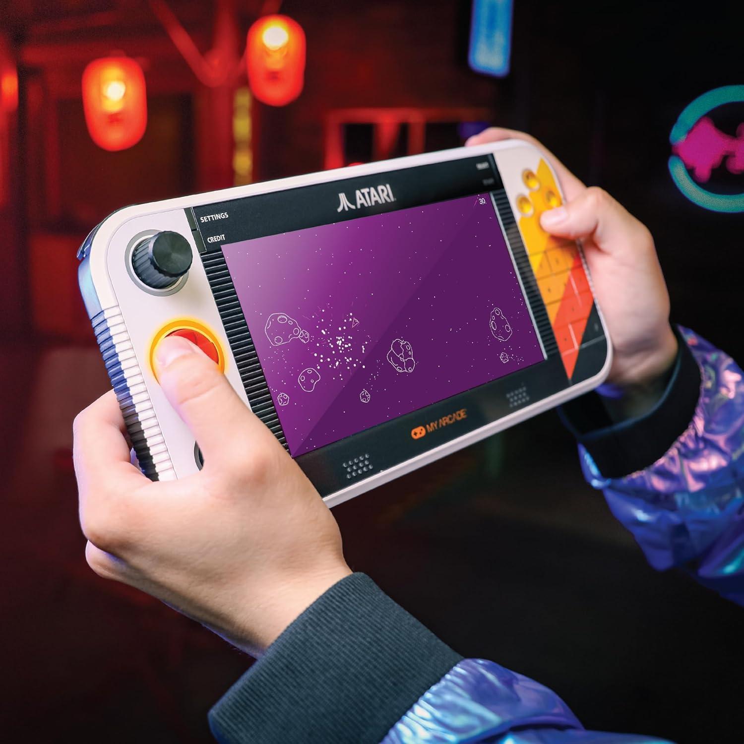 imageMy Arcade Atari Gamestation Go Rechargeable Battery Over 200 Preloaded Retro Video Games Including PacMan Atari Recharged ampamp Balls of Steel WifiSmartglow 7 inch Display