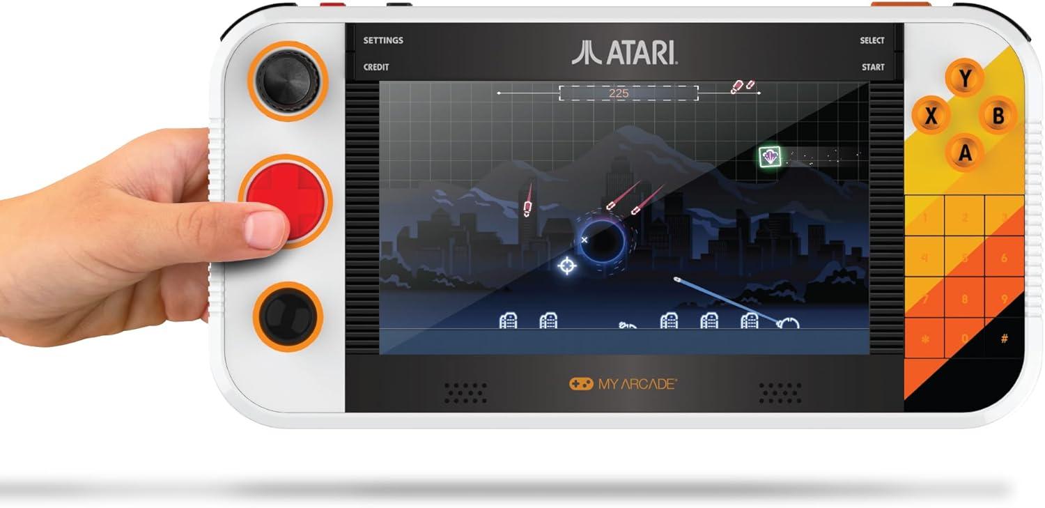 imageMy Arcade Atari Gamestation Go Rechargeable Battery Over 200 Preloaded Retro Video Games Including PacMan Atari Recharged ampamp Balls of Steel WifiSmartglow 7 inch Display