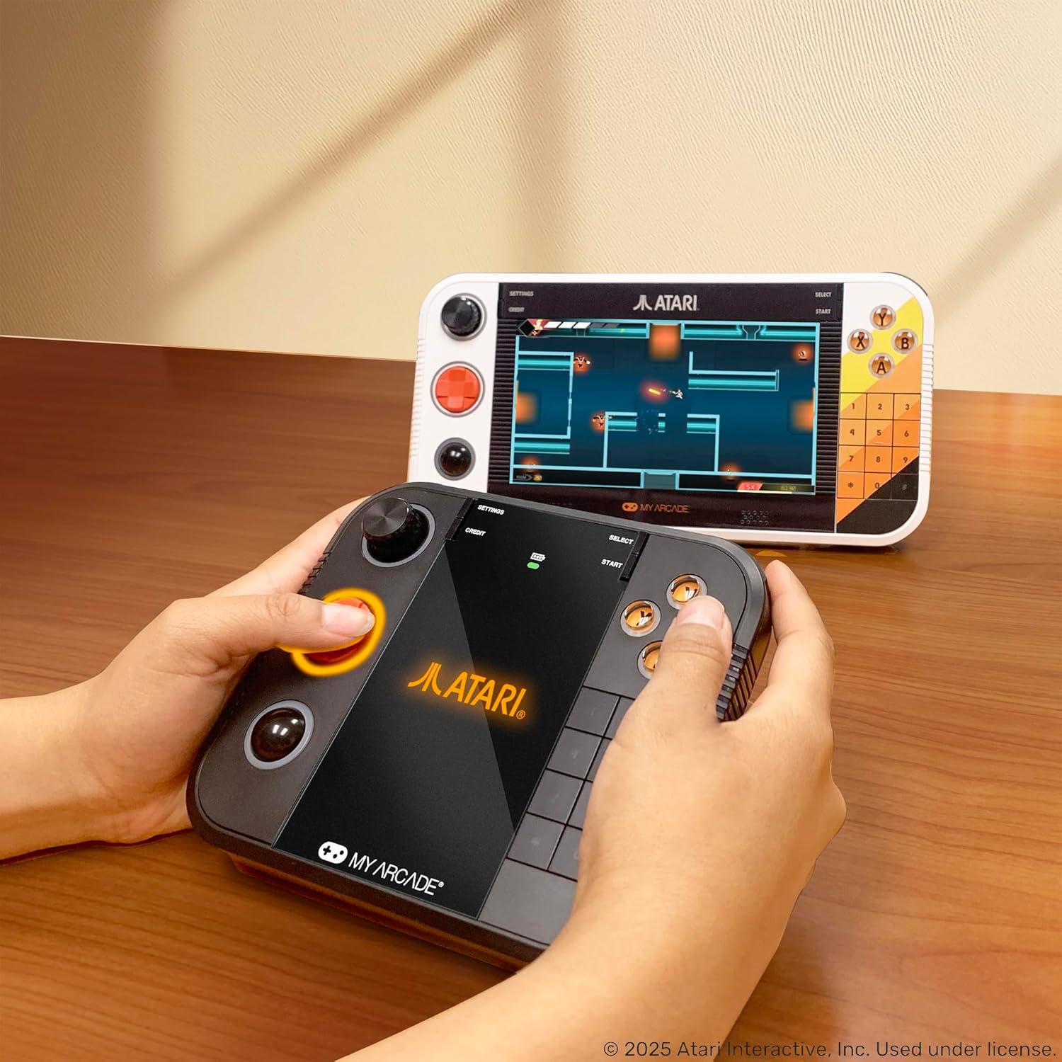 imageMy Arcade Atari Gamestation Go Rechargeable Battery Over 200 Preloaded Retro Video Games Including PacMan Atari Recharged ampamp Balls of Steel WifiSmartglow 7 inch Display