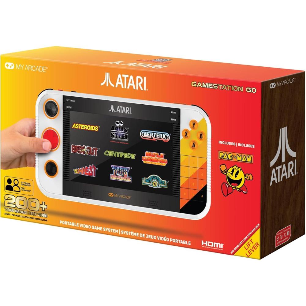 imageMy Arcade Atari Gamestation Go Rechargeable Battery Over 200 Preloaded Retro Video Games Including PacMan Atari Recharged ampamp Balls of Steel WifiSmartglow 7 inch Display