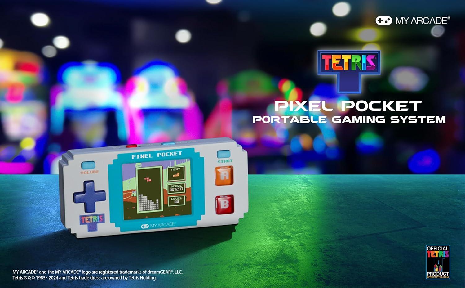 image:imageTetris Pixel Player Officially Licensed Tiny Tetris Video Game Strategic Puzzle Game with 10 Bonus Games Portable Keychain Arcade Games for Kids and Adults