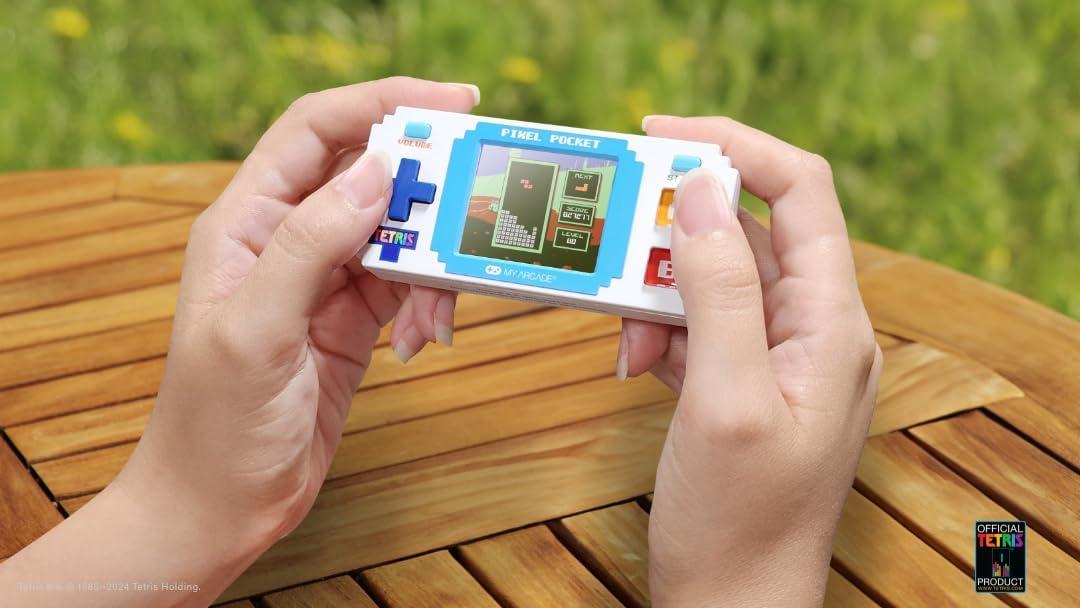 image:imageTetris Pixel Player Officially Licensed Tiny Tetris Video Game Strategic Puzzle Game with 10 Bonus Games Portable Keychain Arcade Games for Kids and Adults