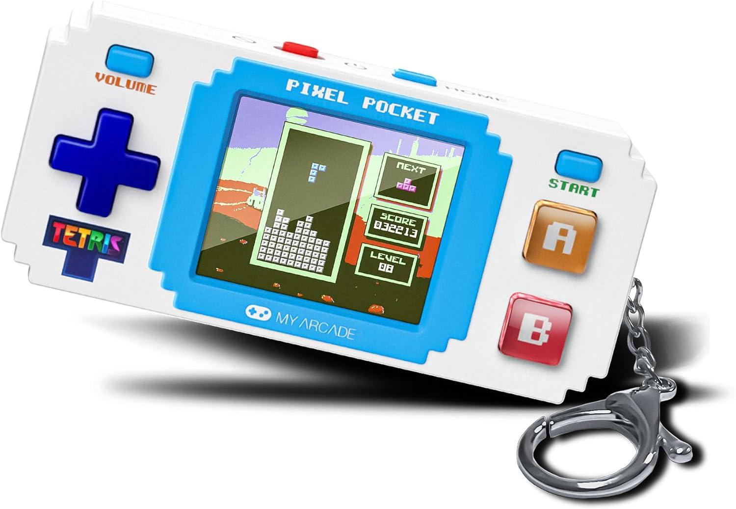 image:imageTetris Pixel Player Officially Licensed Tiny Tetris Video Game Strategic Puzzle Game with 10 Bonus Games Portable Keychain Arcade Games for Kids and Adults