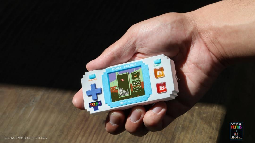image:imageTetris Pixel Player Officially Licensed Tiny Tetris Video Game Strategic Puzzle Game with 10 Bonus Games Portable Keychain Arcade Games for Kids and Adults