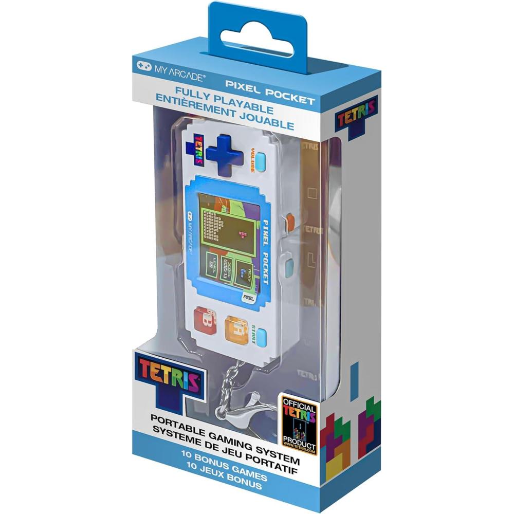 image:imageTetris Pixel Player Officially Licensed Tiny Tetris Video Game Strategic Puzzle Game with 10 Bonus Games Portable Keychain Arcade Games for Kids and Adults