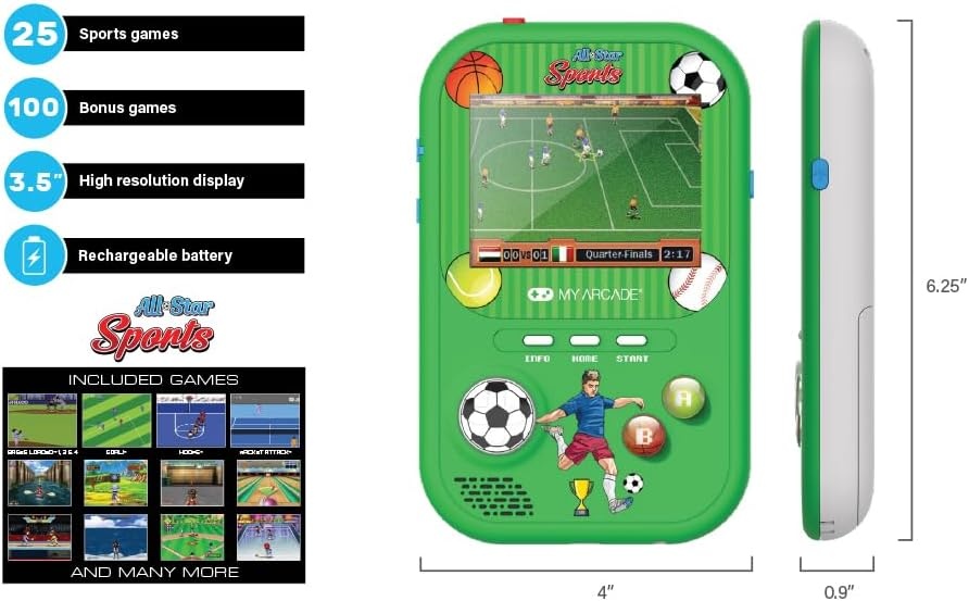 image:imageMy Arcade All Star Sports Gamer Fun Includes 125 Preloaded Games Retro Portable Game Console Soccer Toys Rechargeable Battery
