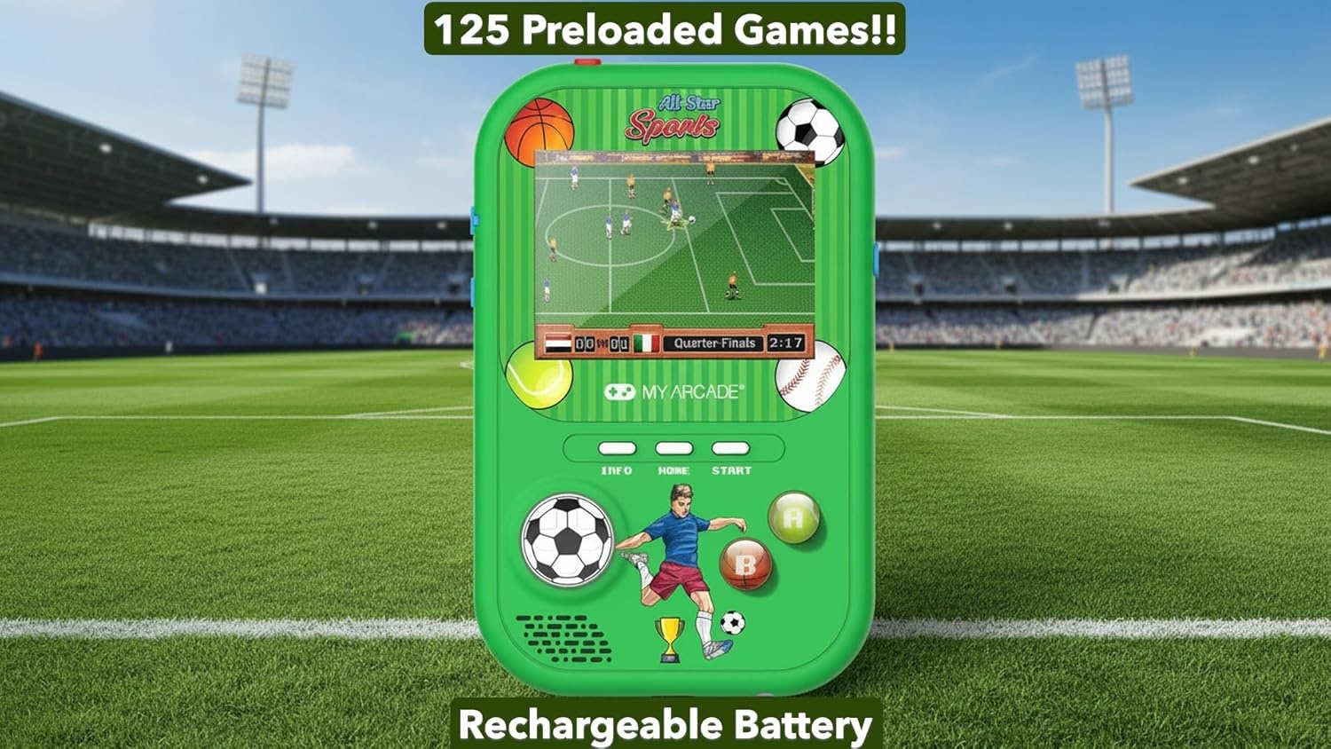 image:imageMy Arcade All Star Sports Gamer Fun Includes 125 Preloaded Games Retro Portable Game Console Soccer Toys Rechargeable Battery