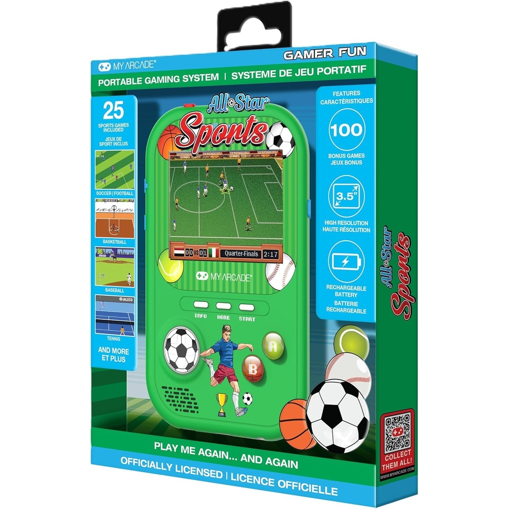 image:imageMy Arcade All Star Sports Gamer Fun Includes 125 Preloaded Games Retro Portable Game Console Soccer Toys Rechargeable Battery