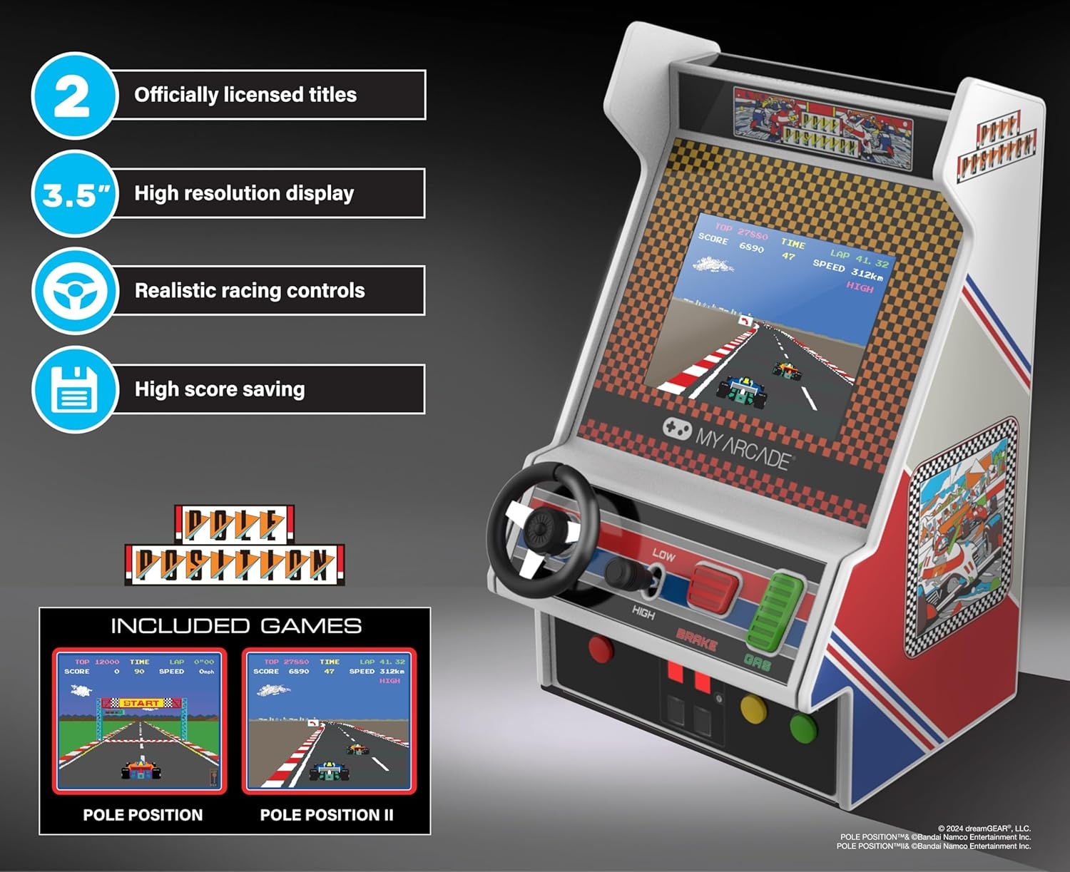 image:imageMy Arcade Pole Position Pocket Player Max Games for Kids and Adults Real Racing Controls Retro GamingPole Positon Player